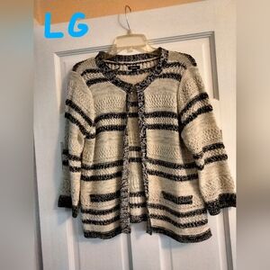 Reitmans Black and Cream Striped Cardigan
